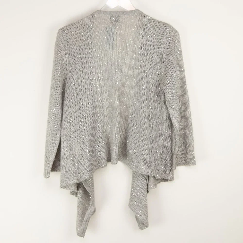 John & Jenn Oscar Cardigan Knit Sparkle Cardi Sequin Mohair Grey Size Large New - Picture 2 of 6